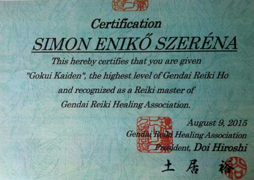 Diploma Reiki Eniko Simon, din Japonia